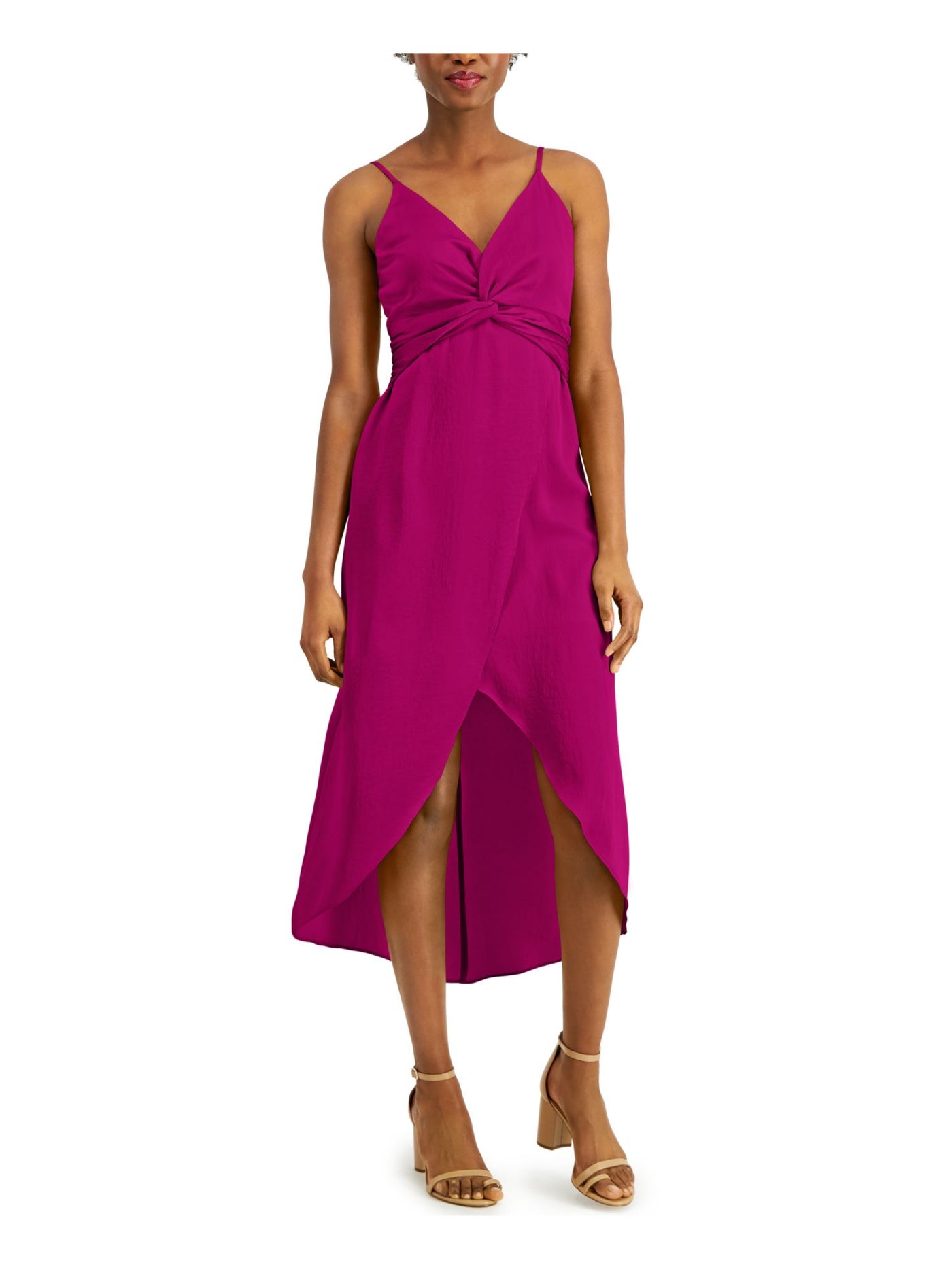 BAR III Womens Spaghetti Strap V Neck Midi Party Hi-Lo Dress