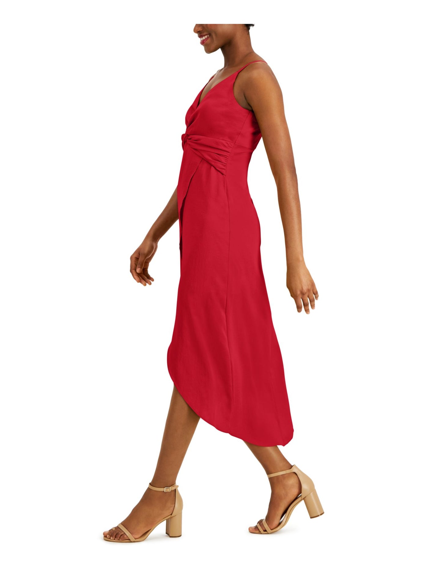 BAR III Womens Red Spaghetti Strap V Neck Midi Party Hi-Lo Dress XL