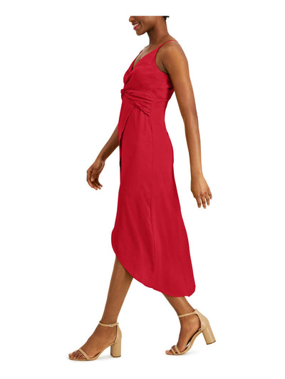 BAR III DRESSES Womens Red Spaghetti Strap V Neck Midi Party Hi-Lo Dress L