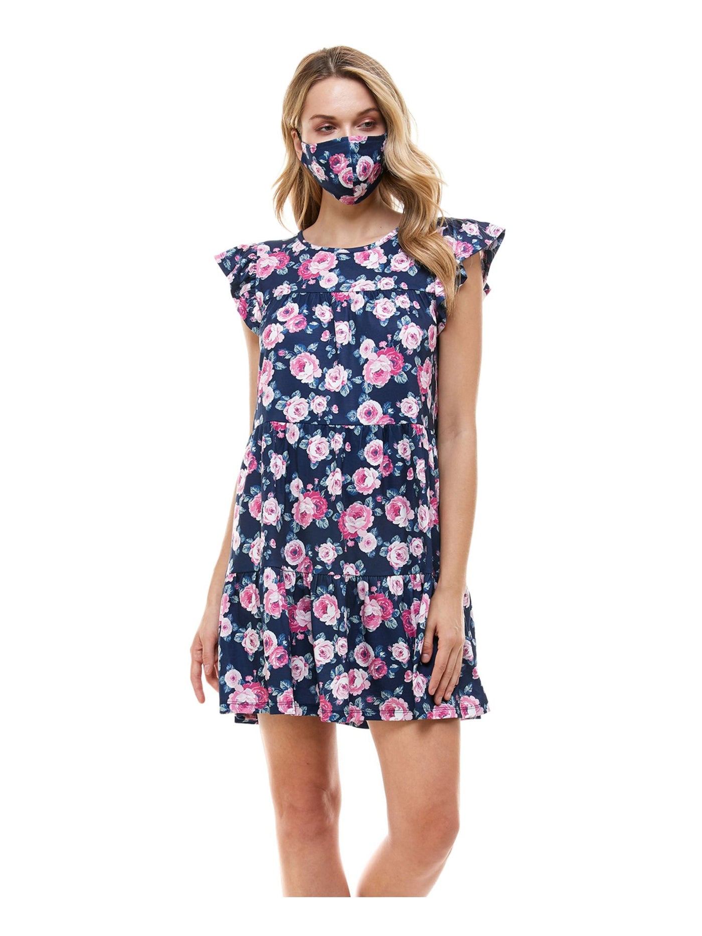 BEBOP Womens Pink Short Length Floral Cap Sleeve Round Neck Mini Baby Doll Dress Juniors XS