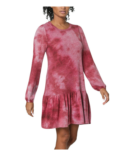 ULTRA FLIRT Womens Pink Tie Dye Long Sleeve Crew Neck Above The Knee Drop Waist Dress Juniors M