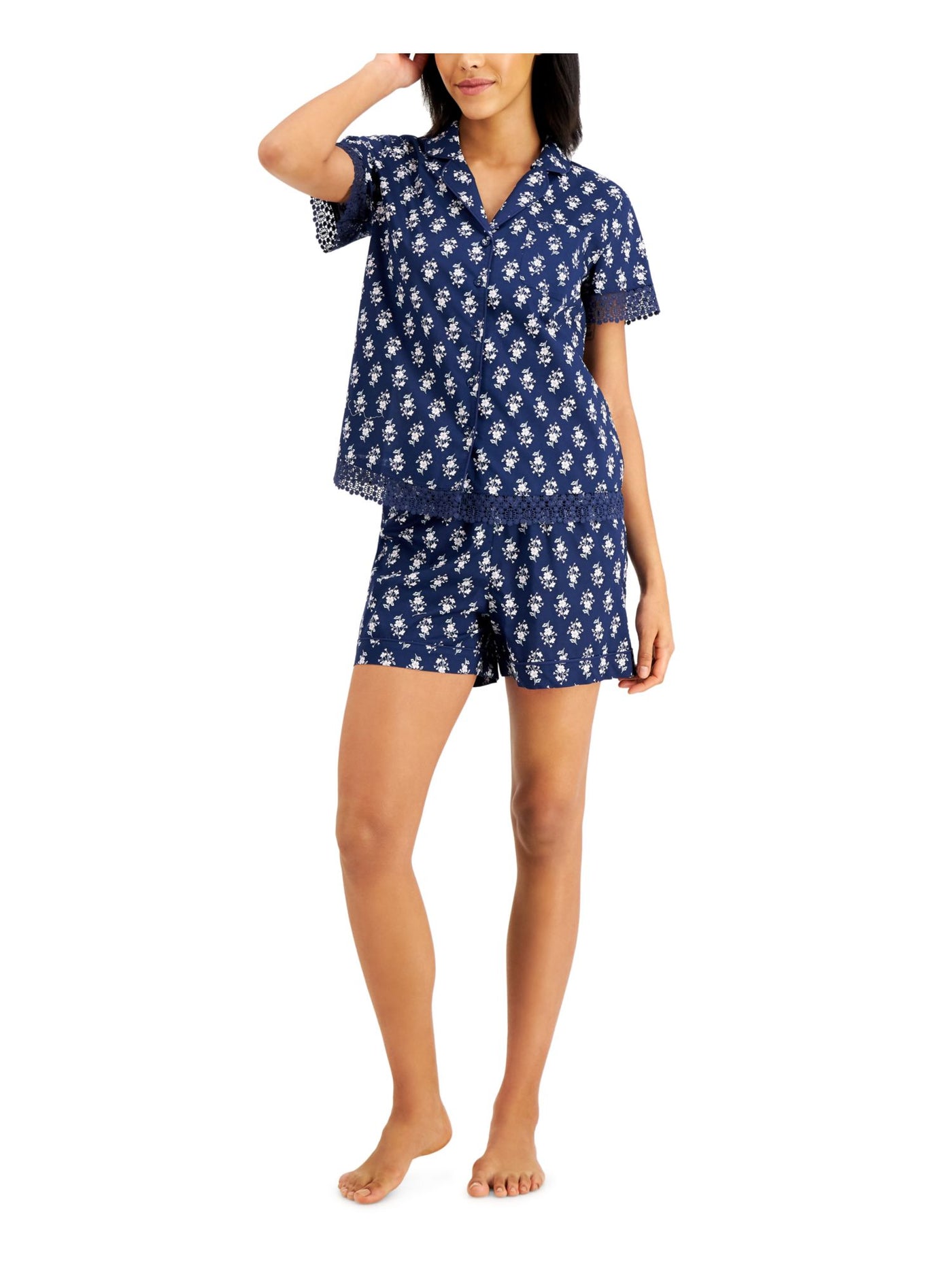 CHARTER CLUB INTIMATES Intimates Navy Notch Collar Pocketed Floral Sleep Shirt Pajama Top XXL
