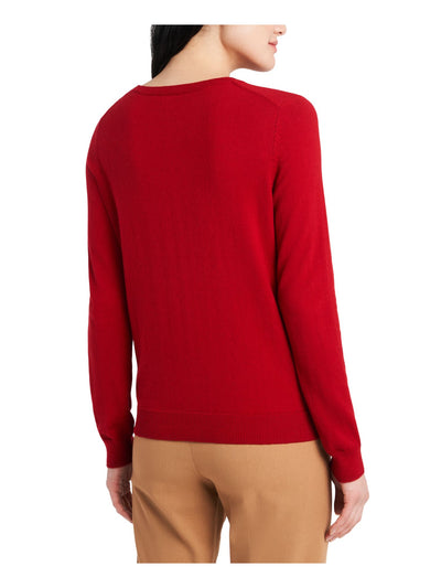 RILEY&RAE Womens Red Wool Blend Sequined Ribbed Long Sleeve Crew Neck Sweater S