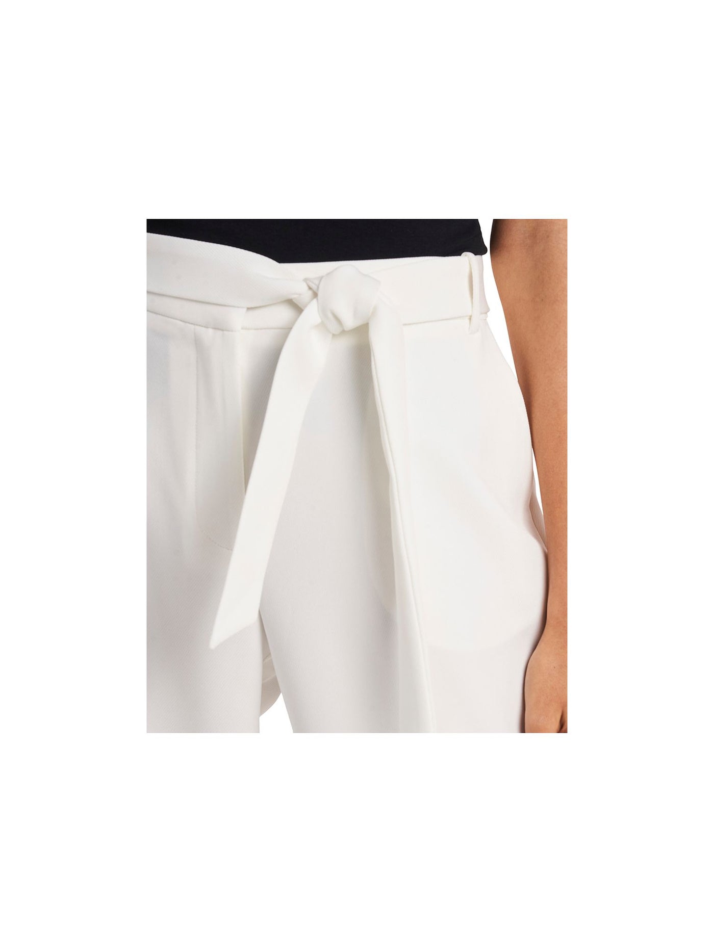 RILEY&RAE Womens White Stretch Zippered Pocketed Belted Wear To Work Cuffed Pants 2