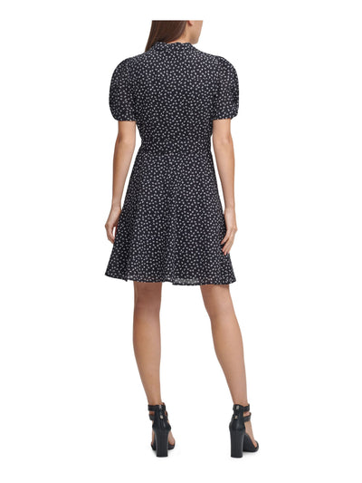 DKNY Womens Black Floral Knee Length Shirt Dress 4