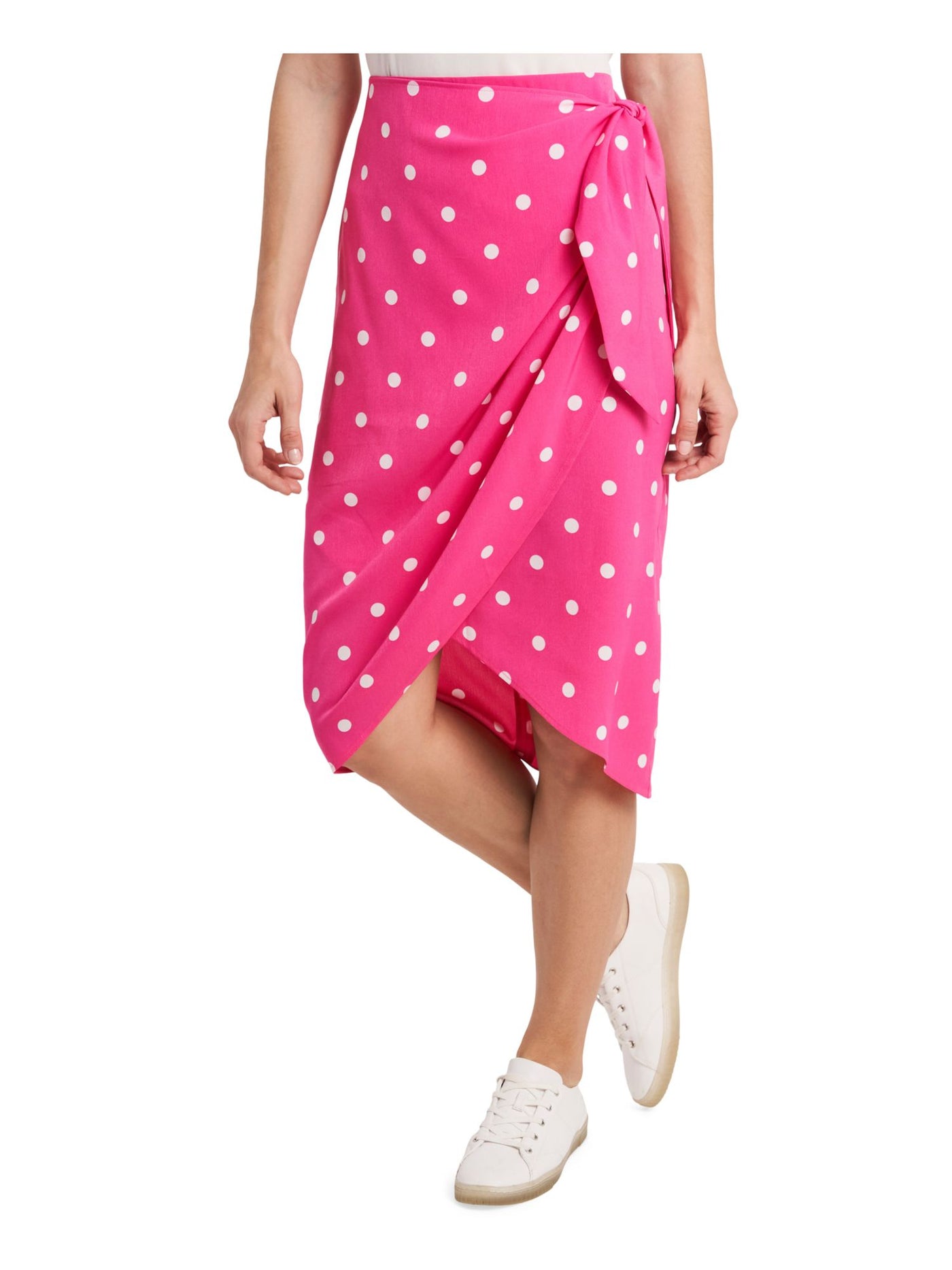 RILEY&RAE Womens Pink Zippered Tie Polka Dot Midi Faux Wrap Skirt 10