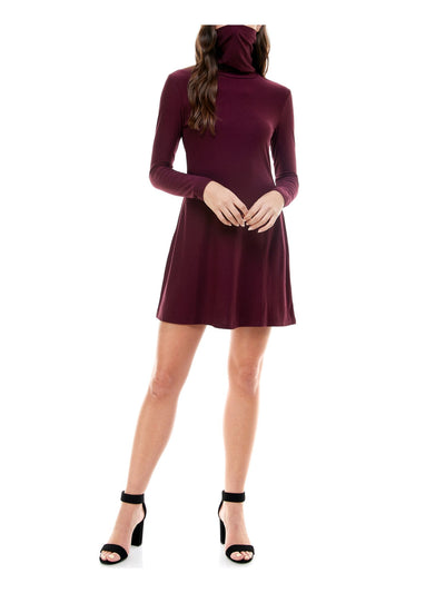 PLANET GOLD Womens Long Sleeve Turtle Neck Mini Fit + Flare Dress