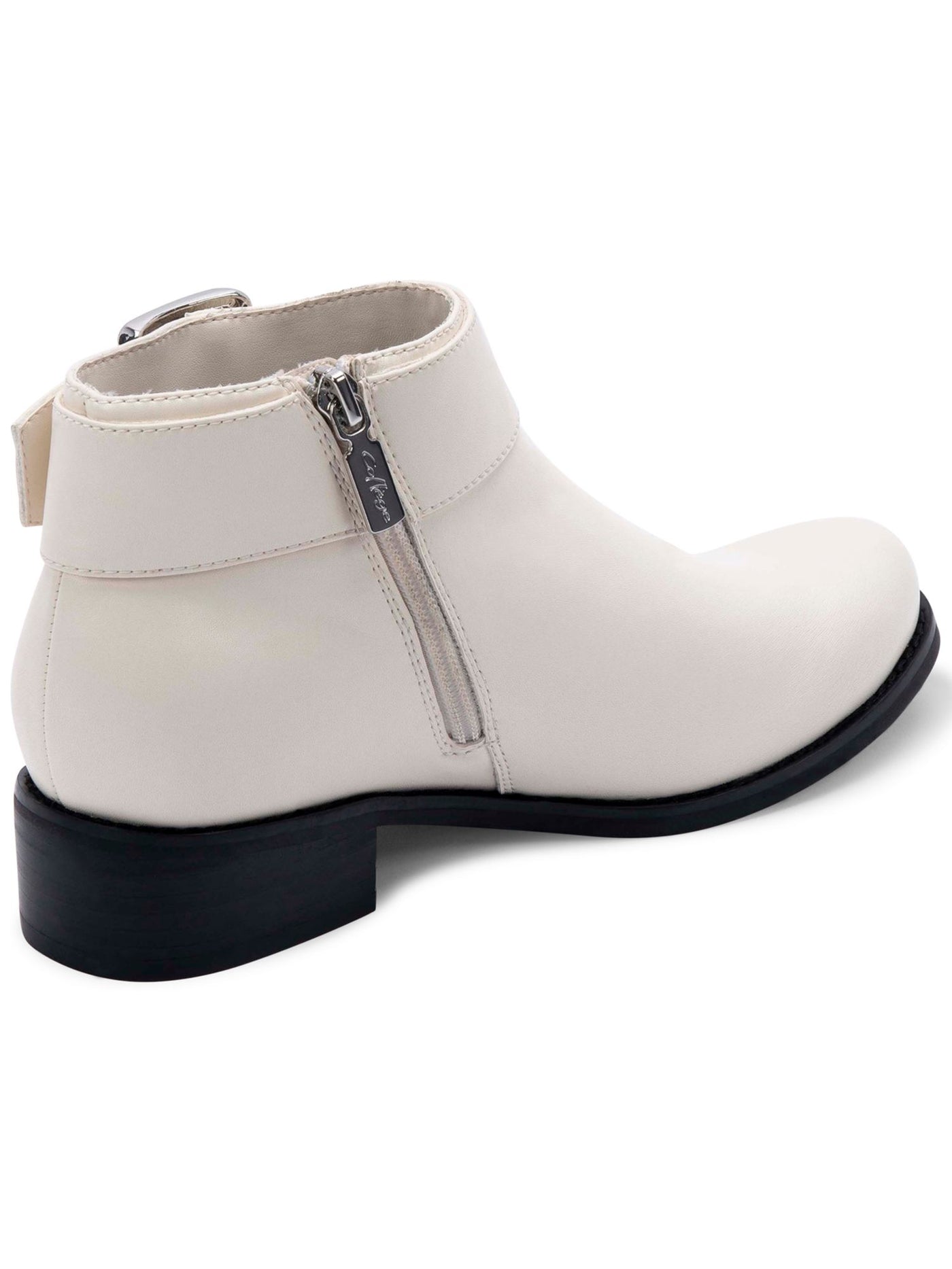 AQUA COLLEGE Womens Ivory Slip Resistant Breathable Cushioned Waterproof Buckle Accent Vera Round Toe Block Heel Zip-Up Leather Booties 7 M