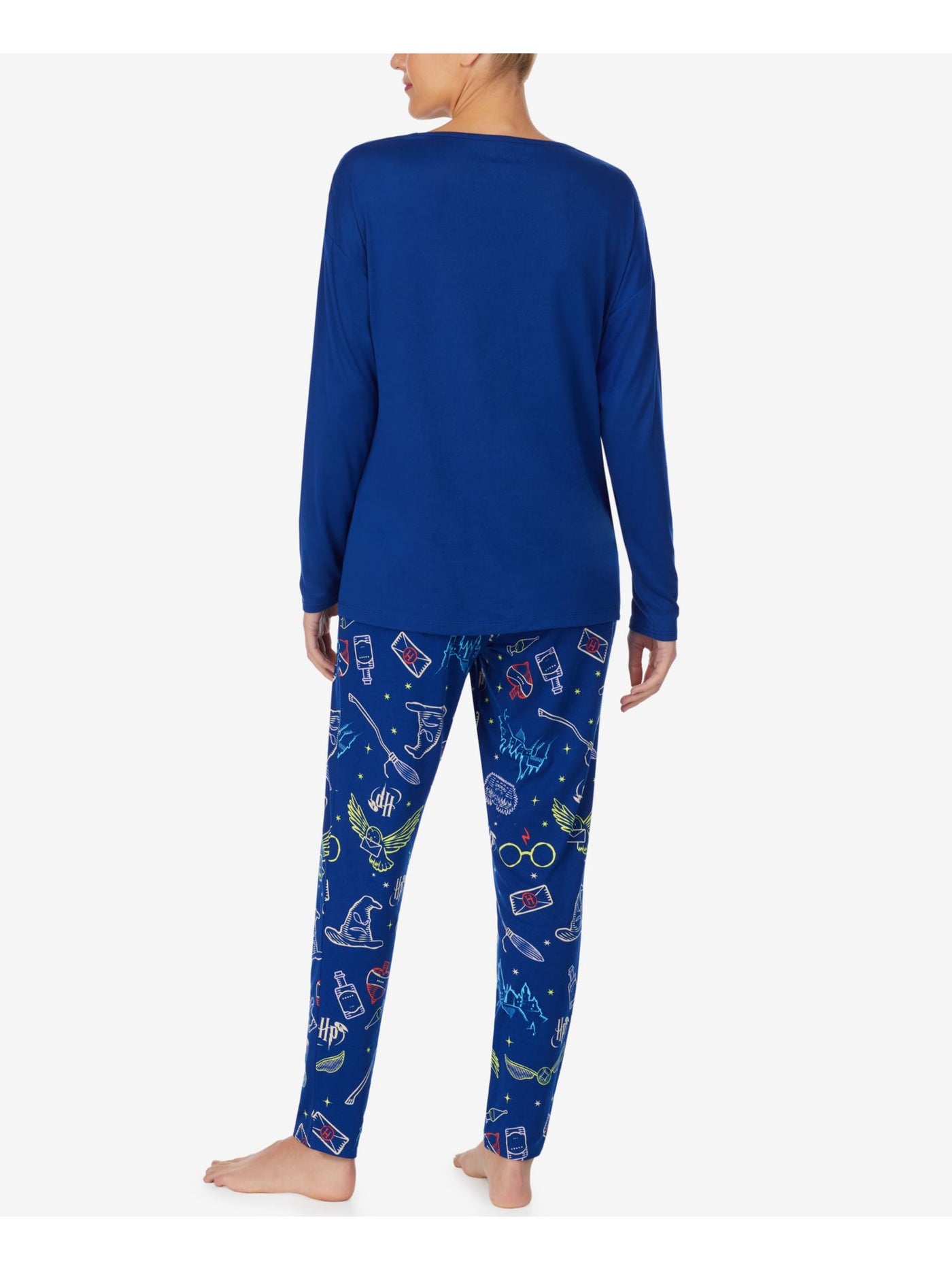 HYBRID APPAREL Womens Blue Graphic Top Elastic Band Long Sleeve Skinny Pants Pajamas M