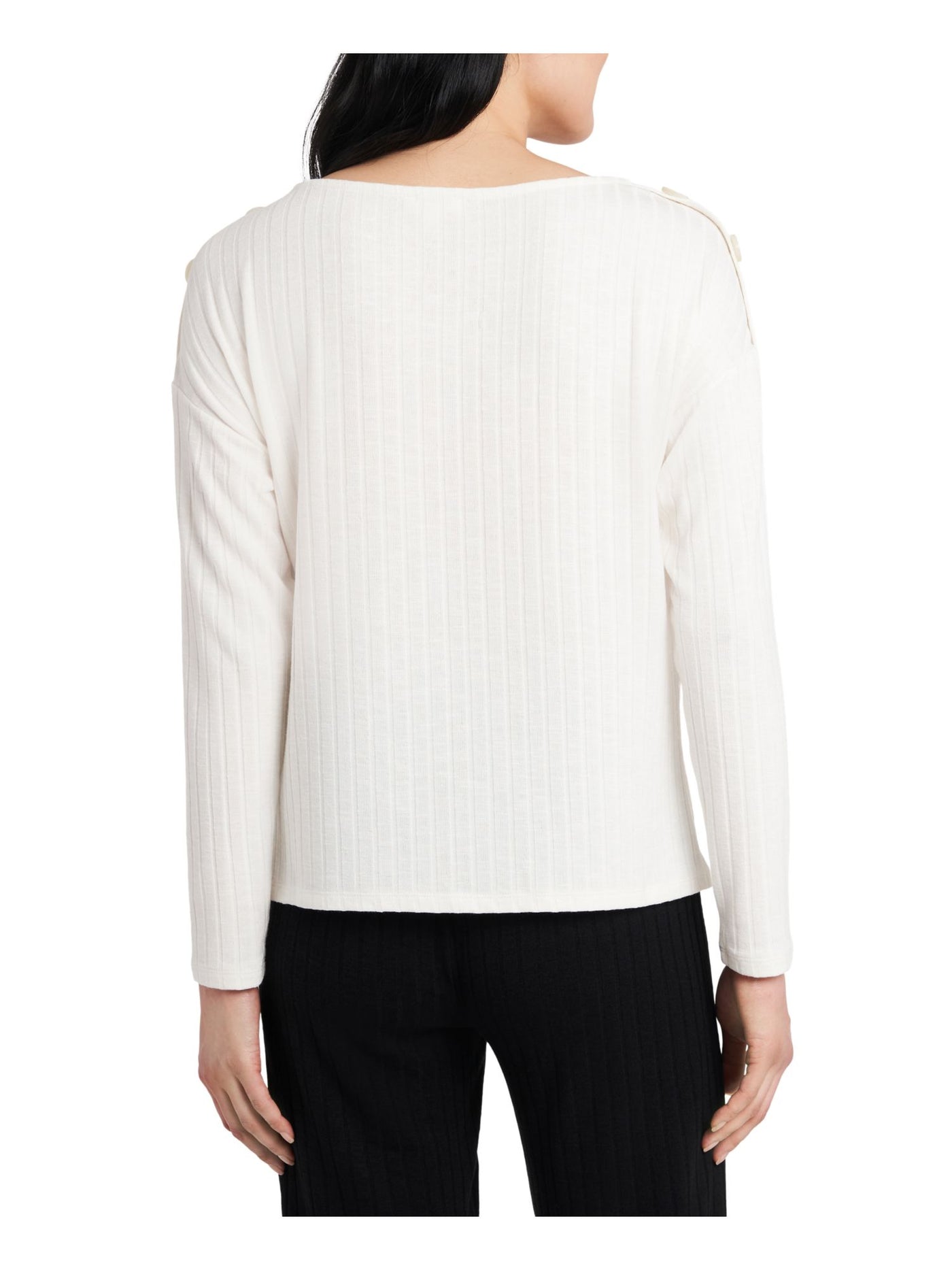 RILEY&RAE Womens Ivory Long Sleeve Scoop Neck Top L