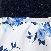 CITY STUDIO Womens Navy Lace Glitter Scalloped Pocketed Zippered Sleeveless V Neck Above The Knee Party Fit + Flare Dress