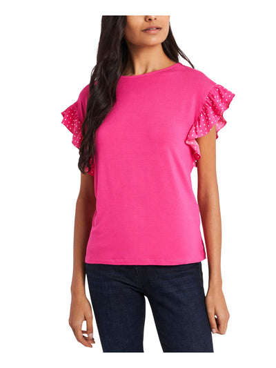 RILEY&RAE Womens Pink Stretch Ruffled Flutter Sleeve Crew Neck Wear To Work Top XS