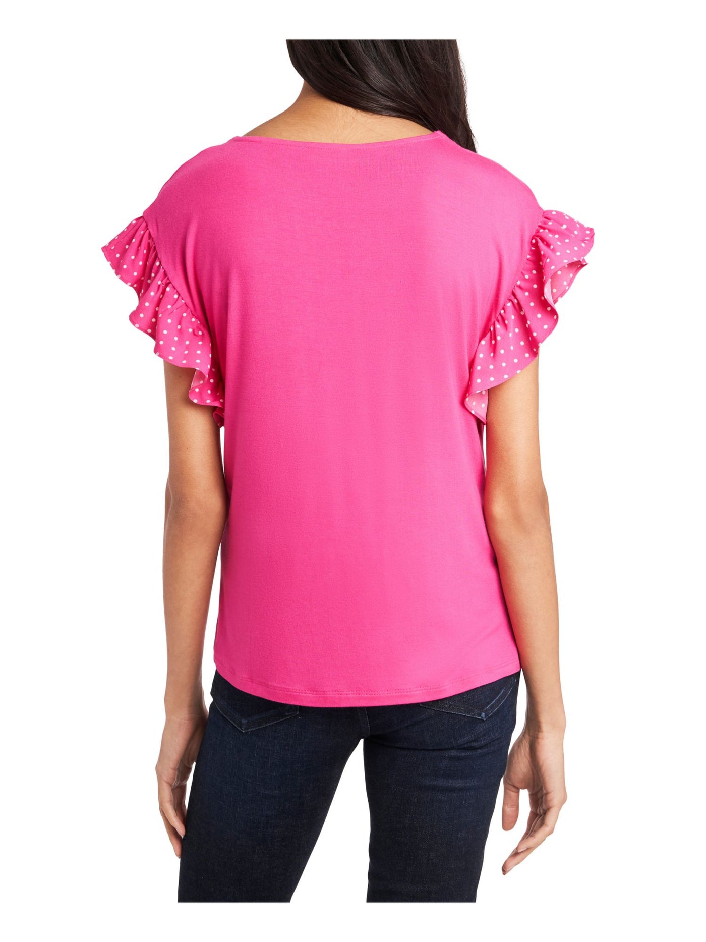 RILEY&RAE Womens Pink Stretch Ruffled Flutter Sleeve Crew Neck Wear To Work Top M