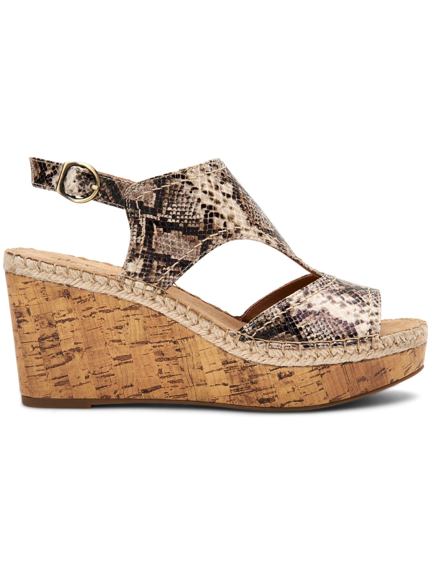 STYLE & COMPANY Womens Beige Snake Espadrille Trim 1" Platform Side Cutouts Adjustable Strap Ferann Round Toe Wedge Buckle Slingback Sandal 9 M