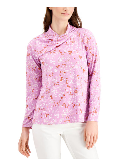 ALFANI Womens Purple Floral Long Sleeve Top S