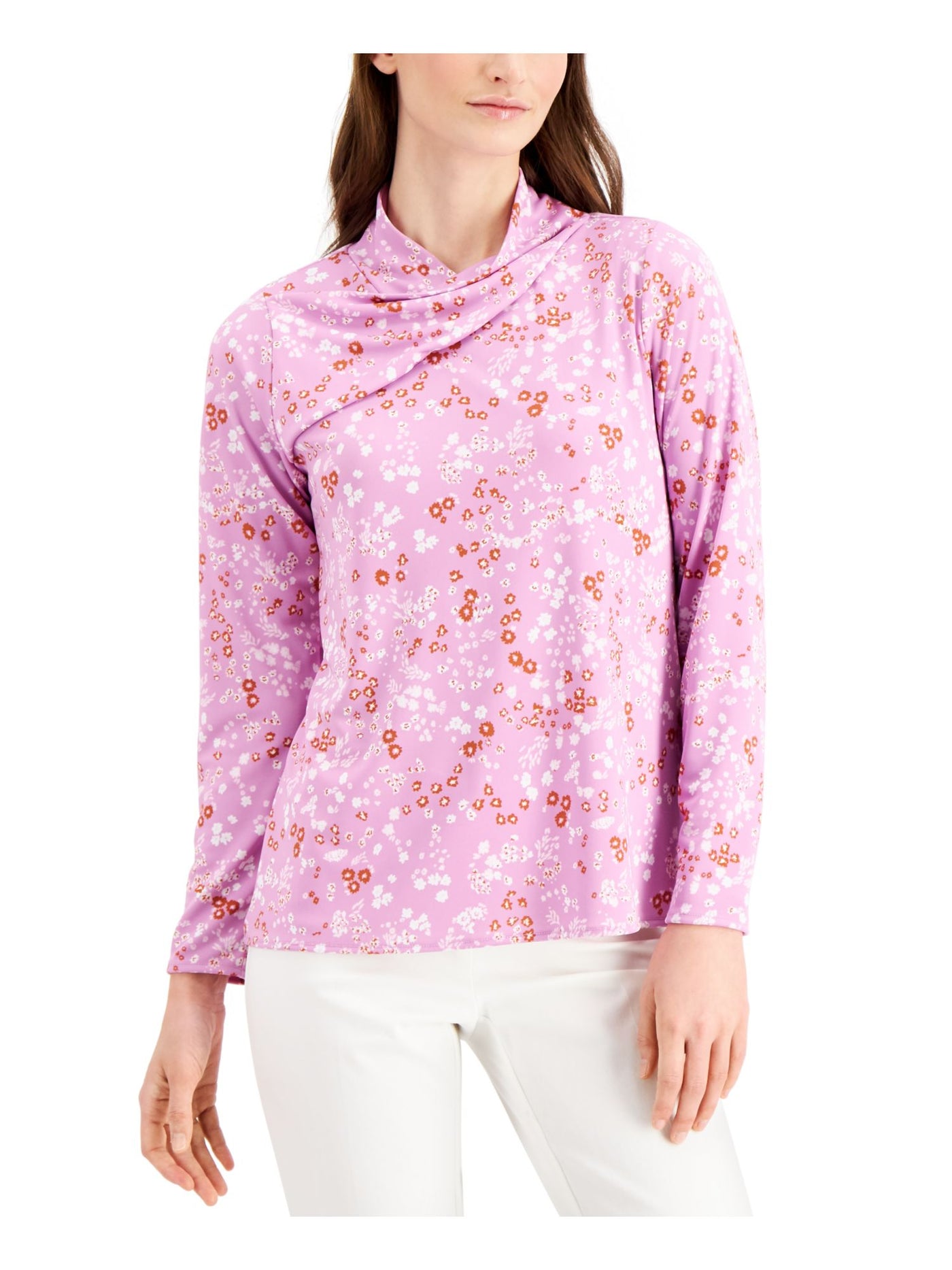 ALFANI Womens Long Sleeve Asymmetrical Mock Neck Top