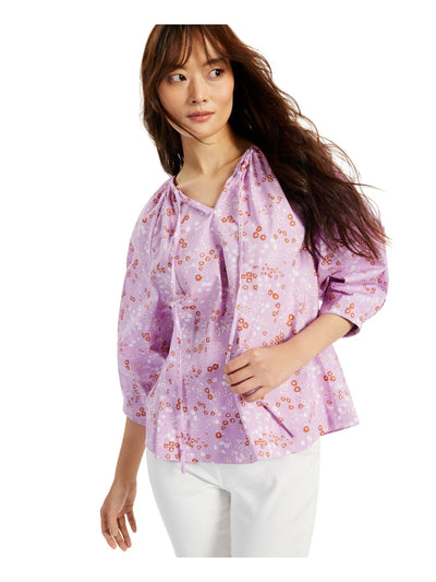 ALFANI Womens Purple Floral Long Sleeve Peasant Top M