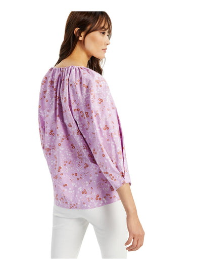 ALFANI Womens Purple Floral Long Sleeve Peasant Top S