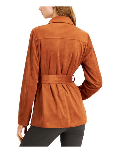ALFANI Womens Brown Faux Suede Jacket Size: L