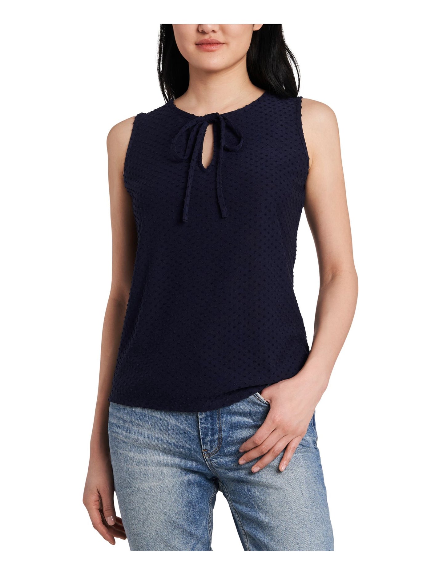 RILEY&RAE Womens Navy Textured Keyhole Neckline With Tie Detail Sleeveless Wear To Work Top XXL