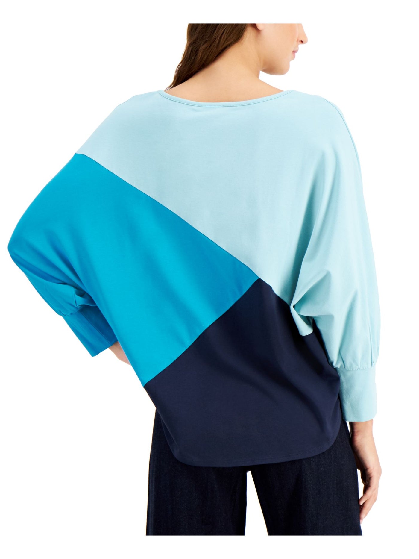 WILLOW DRIVE Womens Blue Color Block Dolman Sleeve V Neck Top M