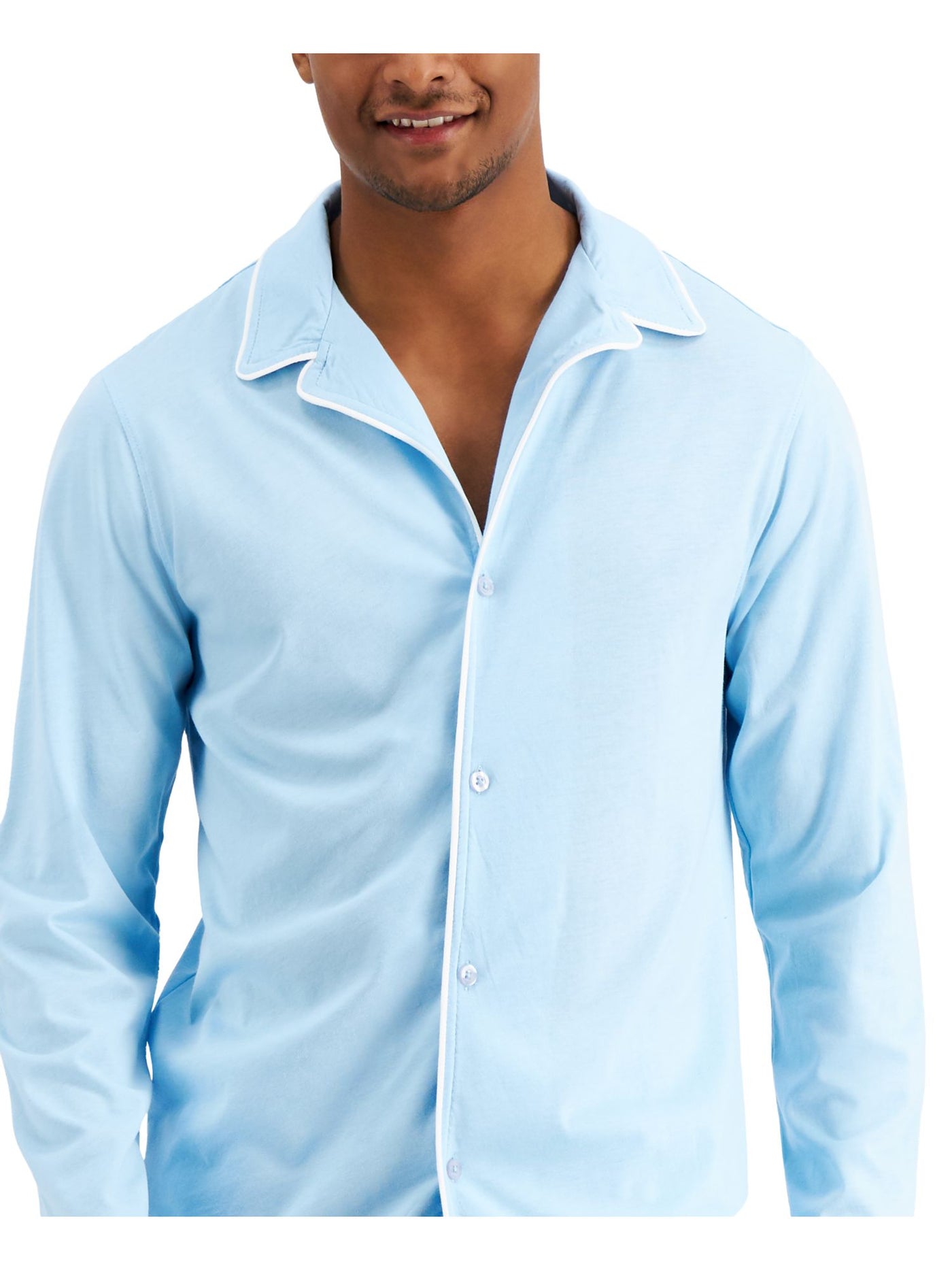 CLUBROOM Intimates Light Blue Notched Collar Sleep Shirt Pajama Top M
