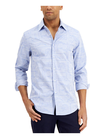 TASSO ELBA Mens Tourista Light Blue Spread Collar Classic Fit Button Down Shirt S