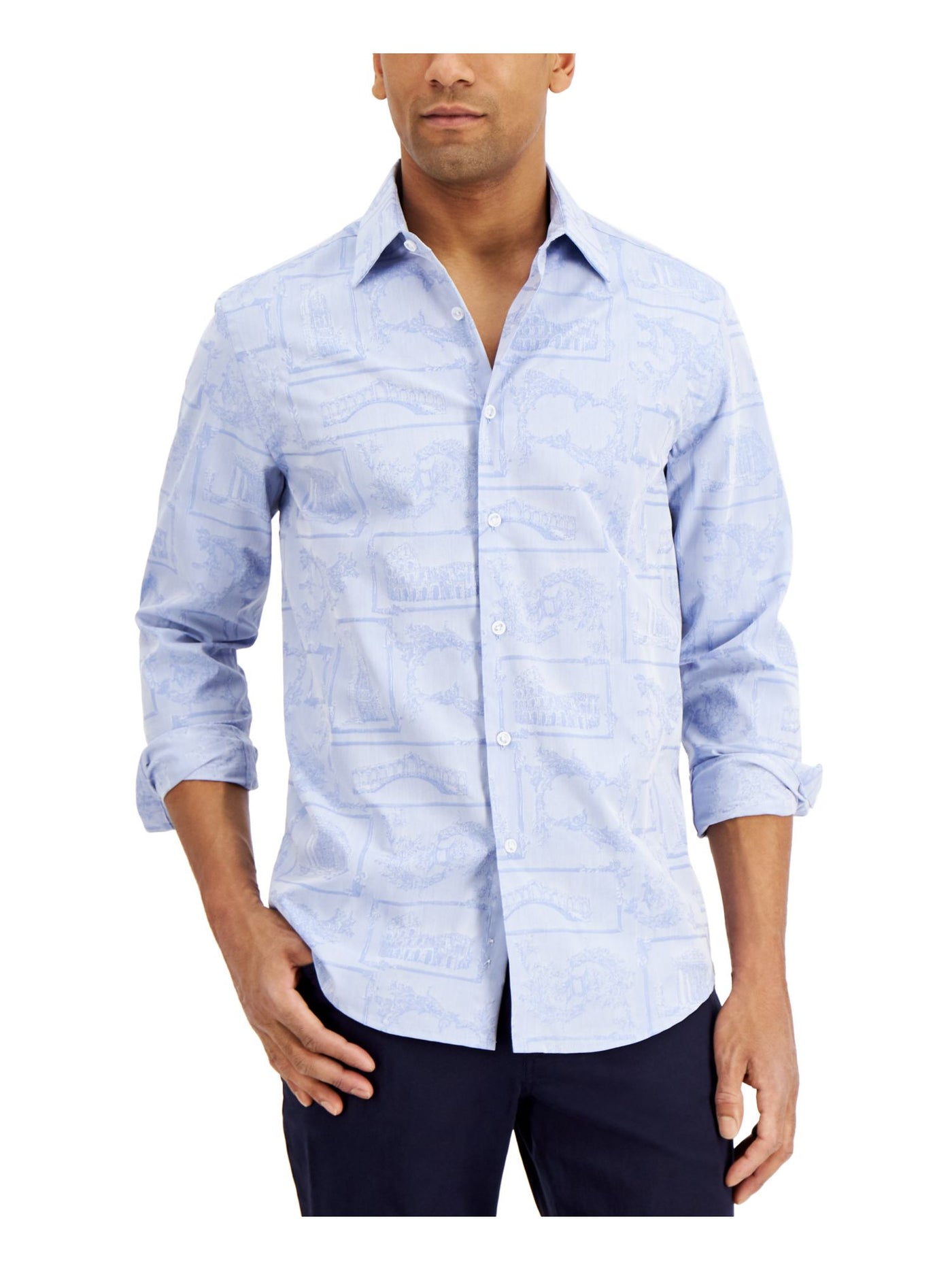 TASSO ELBA Mens Tourista Blue Long Sleeve Spread Collar Classic Fit Button Down Shirt XXL