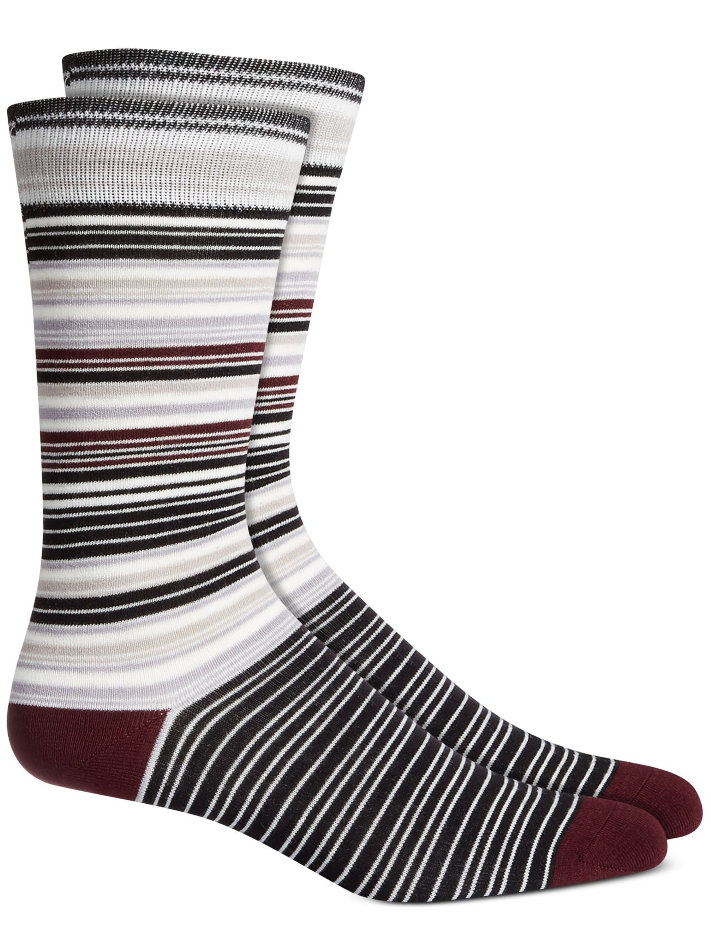 ALFANI Mens Port Maroon Striped Ribbed-Knit Moisture Wicking Seamless Dress Crew Socks 7-12