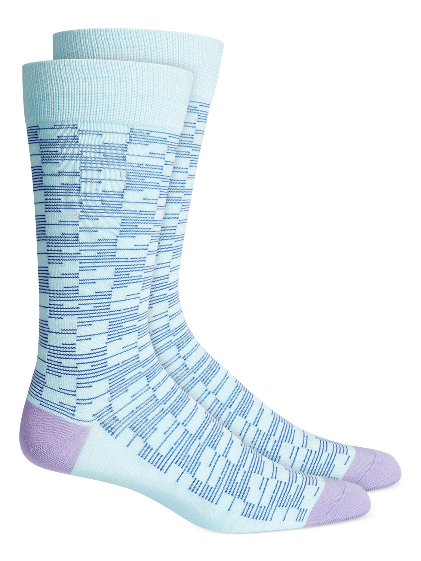 ALFATECH BY ALFANI Mens Hyper Blue Light Blue Broken Stripe Ribbed-Knit Cuffs Antimicrobial Seamless Moisture Wicking Dress Crew Socks 10-13