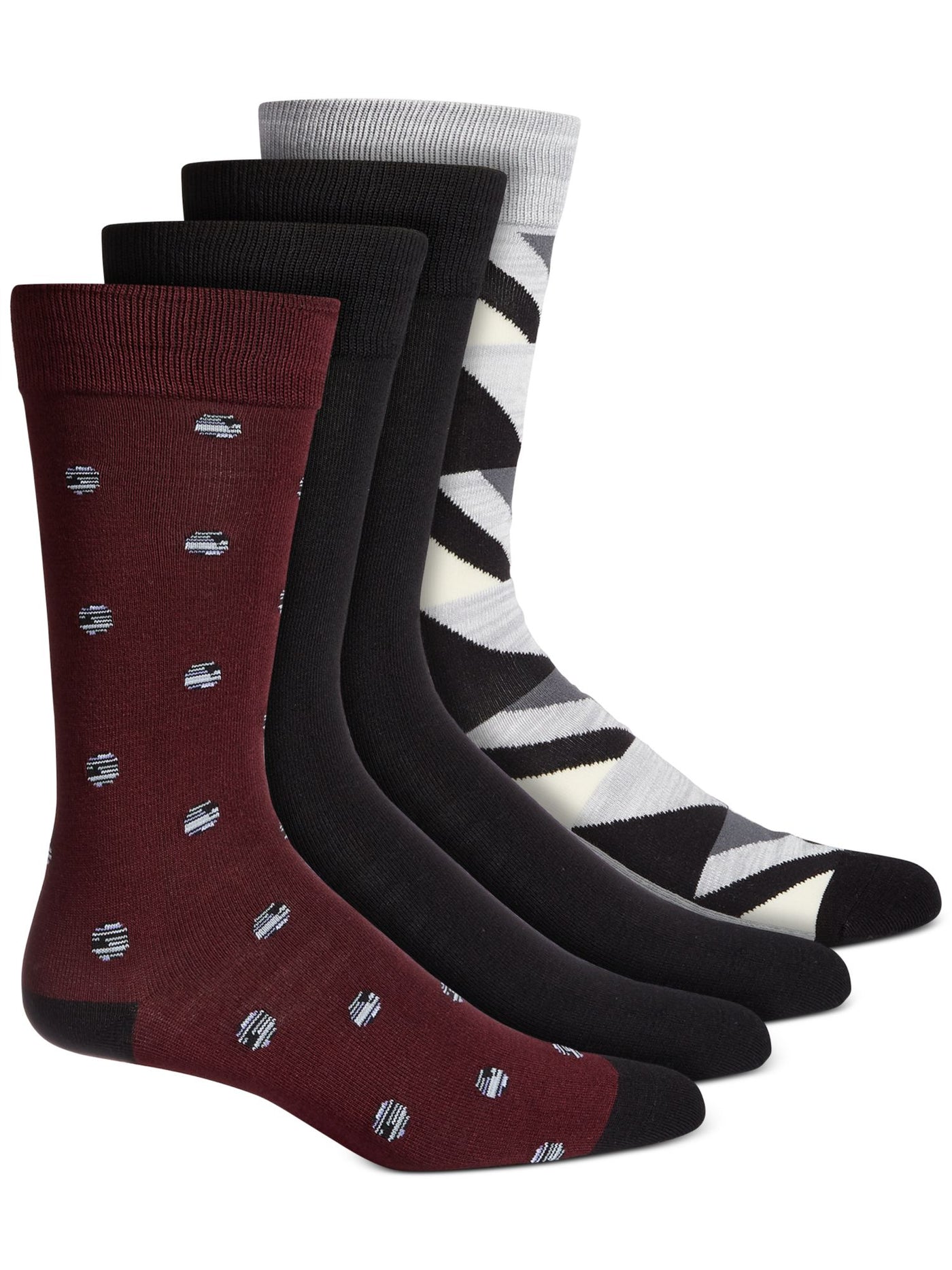 ALFANI Mens 4 Pack Black Assorted Seamless Ribbed Dress Crew Socks 7-12