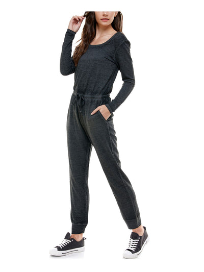 PLANET GOLD Womens Gray Long Sleeve Jewel Neck Cuffed Jumpsuit XS