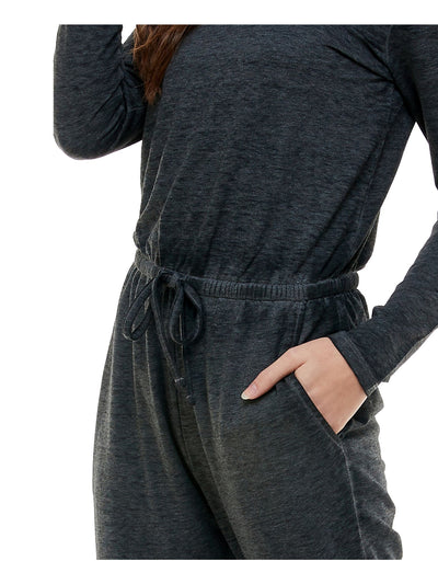 PLANET GOLD Womens Gray Long Sleeve Jewel Neck Cuffed Jumpsuit XS