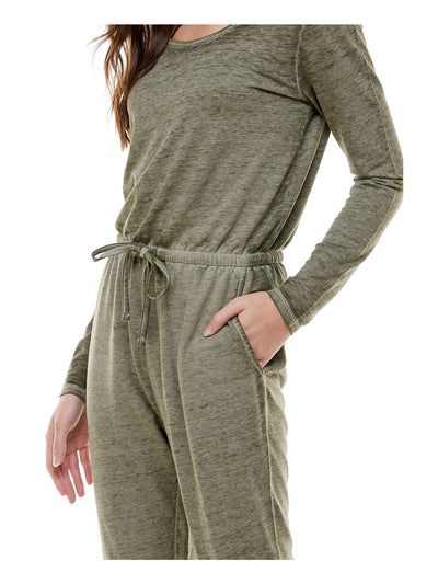 PLANET GOLD Womens Green Gathered Long Sleeve Jewel Neck Cuffed Jumpsuit XXS