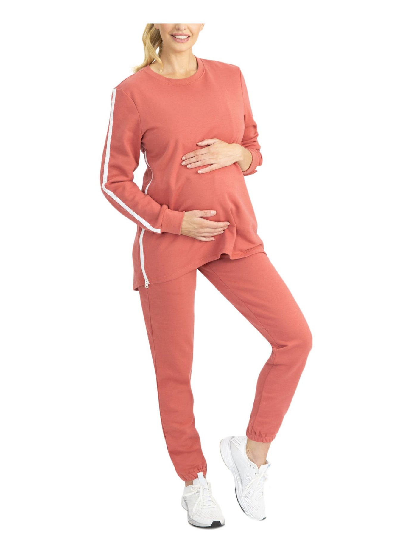 ANGEL Womens Coral Top Zippered Long Sleeve Cuffed Pants Jogger Maternity S