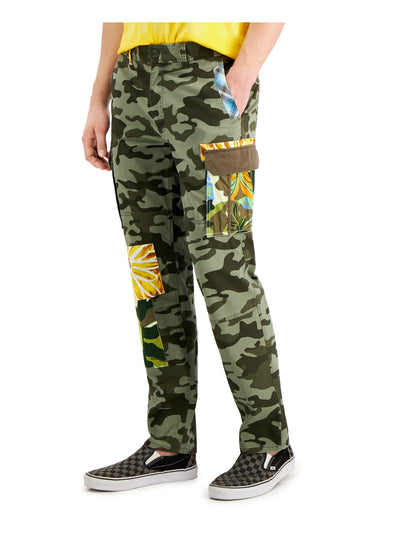 SUN STONE Mens Severin Green Camouflage Relaxed Fit Cargo Pants 31