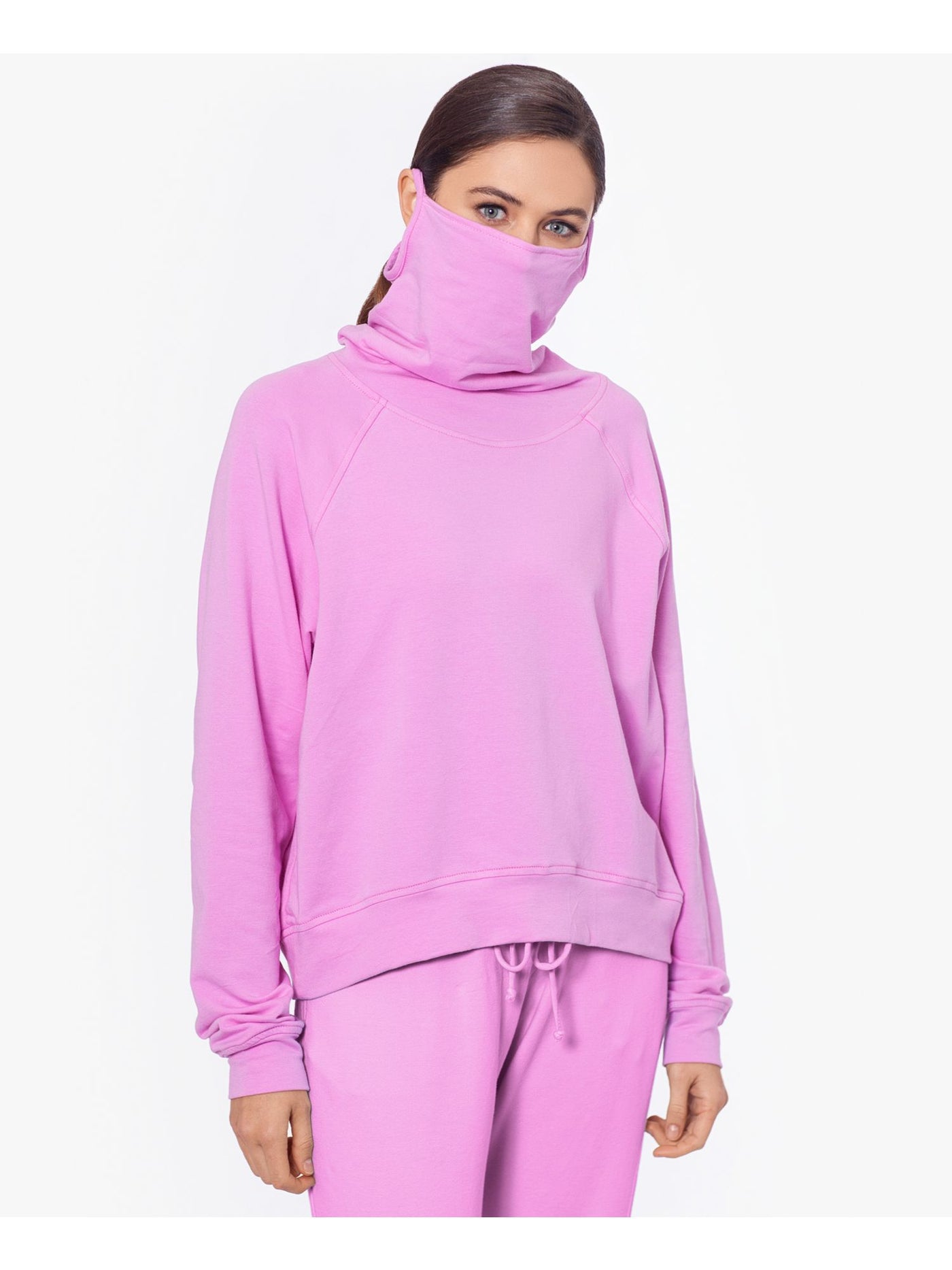 BAM BY BETSY & ADAM Womens Pink Stretch Pocketed Built-in Mask Long Sleeve Crew Neck Sweater M