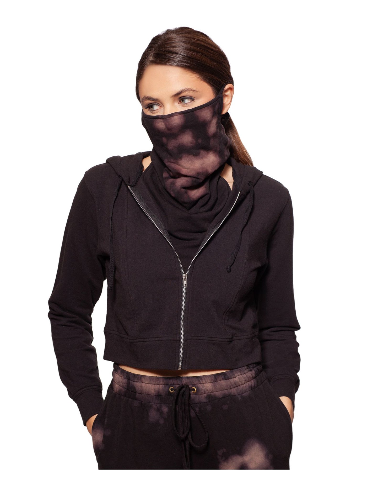 BAM BY BETSY & ADAM Womens Black Zippered Removable Dickie Mask Drawstring Hooded Jacket M