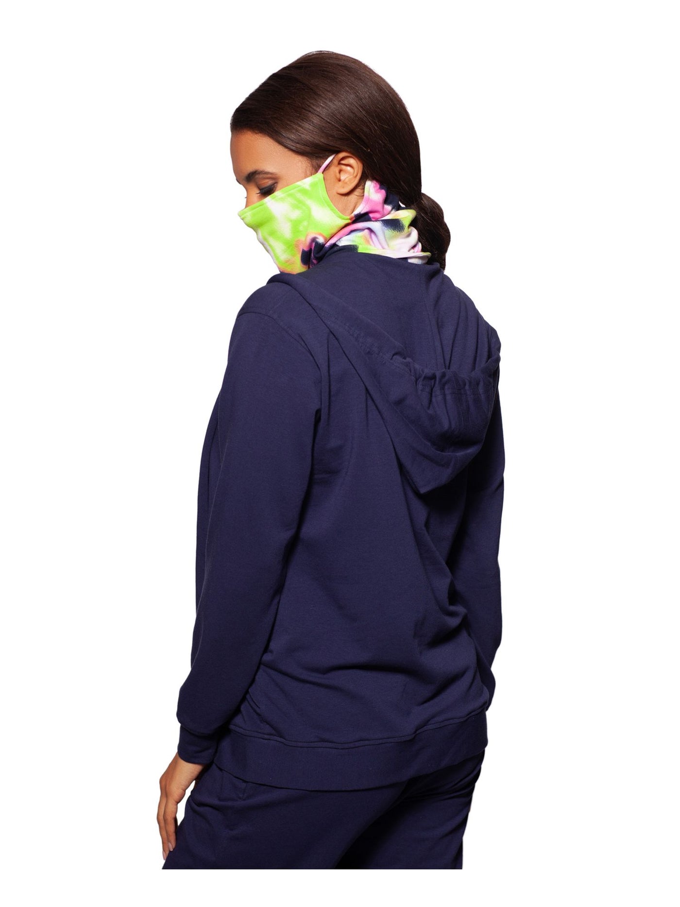 BAM BY BETSY & ADAM Womens Navy Zippered Pocketed Removable Face Mask Long Sleeve Hoodie Top S