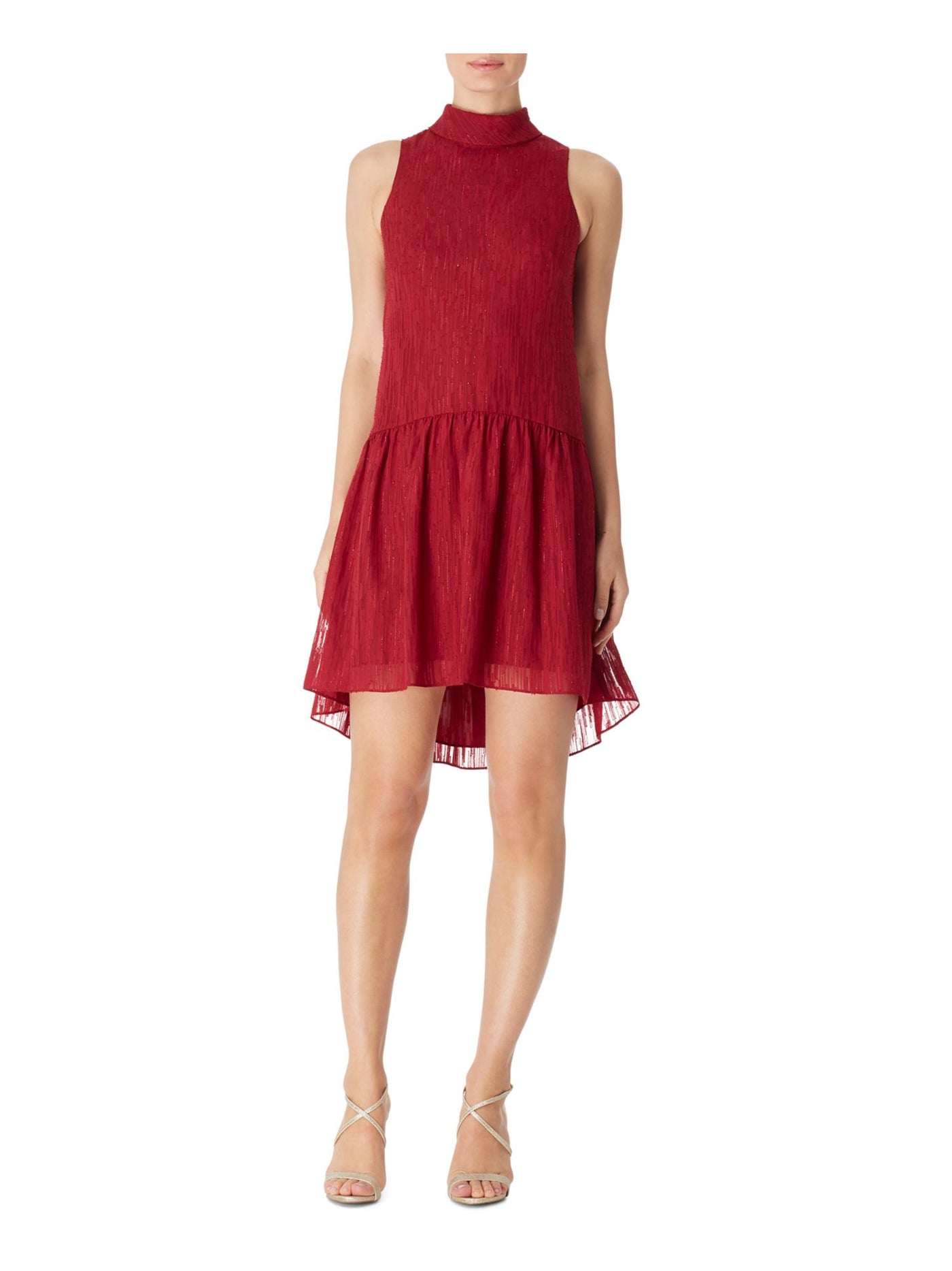 BAR III Womens Red Glitter Sleeveless Halter Short Drop Waist Dress 2