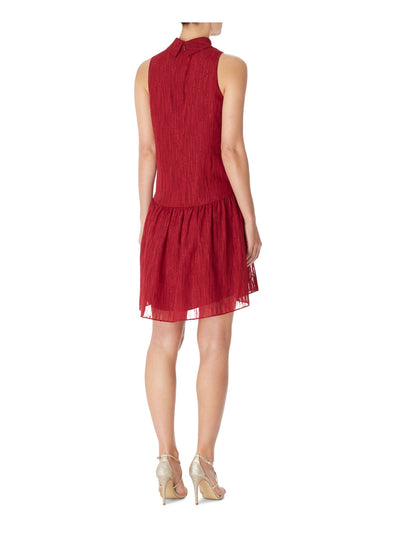 BAR III DRESSES Womens Red Glitter Threaded Sleeveless Mock Neck Short Wear To Work Drop Waist Dress 12