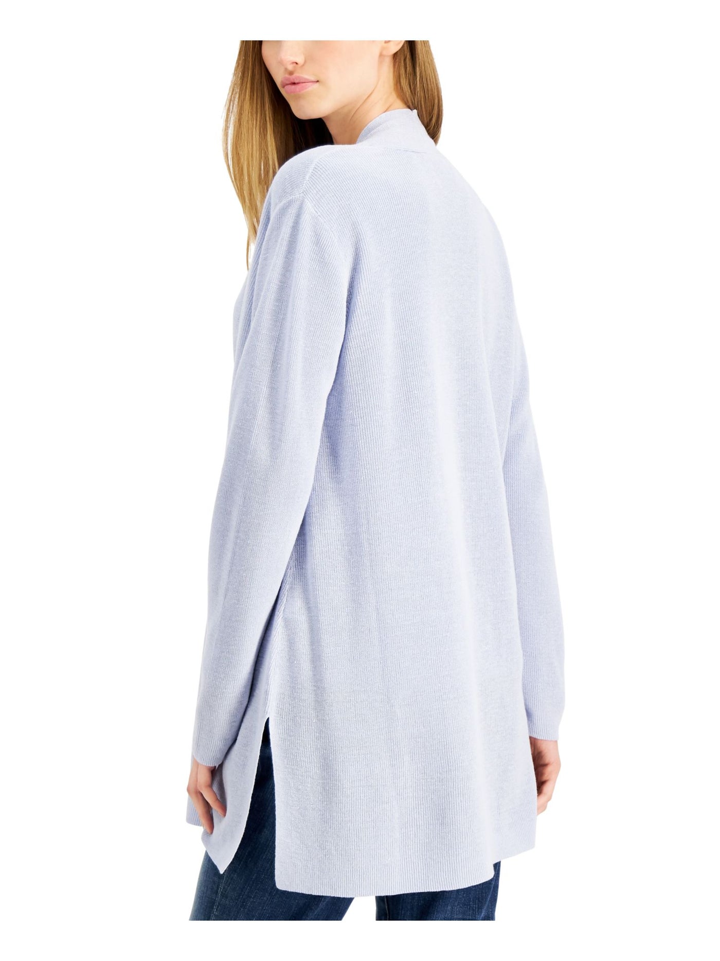 EILEEN FISHER Womens Light Blue Ribbed Vented Hem Long Sleeve Open Front Sweater XL