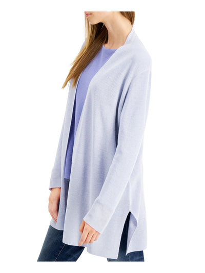 EILEEN FISHER Womens Light Blue Ribbed Vented Hem Long Sleeve Open Front Sweater XL