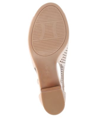 BELLA VITA Womens Beige Perforated Padded Buckle Accent Amara Round Toe Block Heel Zip-Up Dress Sandals Shoes M