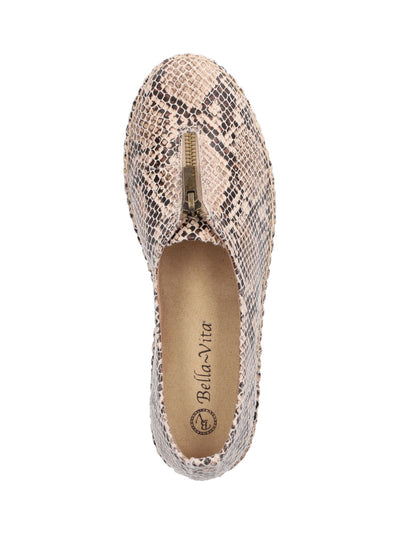 BELLA VITA Womens Natural Beige Snake Print Pull Tab Cushioned Jimena Round Toe Wedge Zip-Up Espadrille Shoes 10 WW