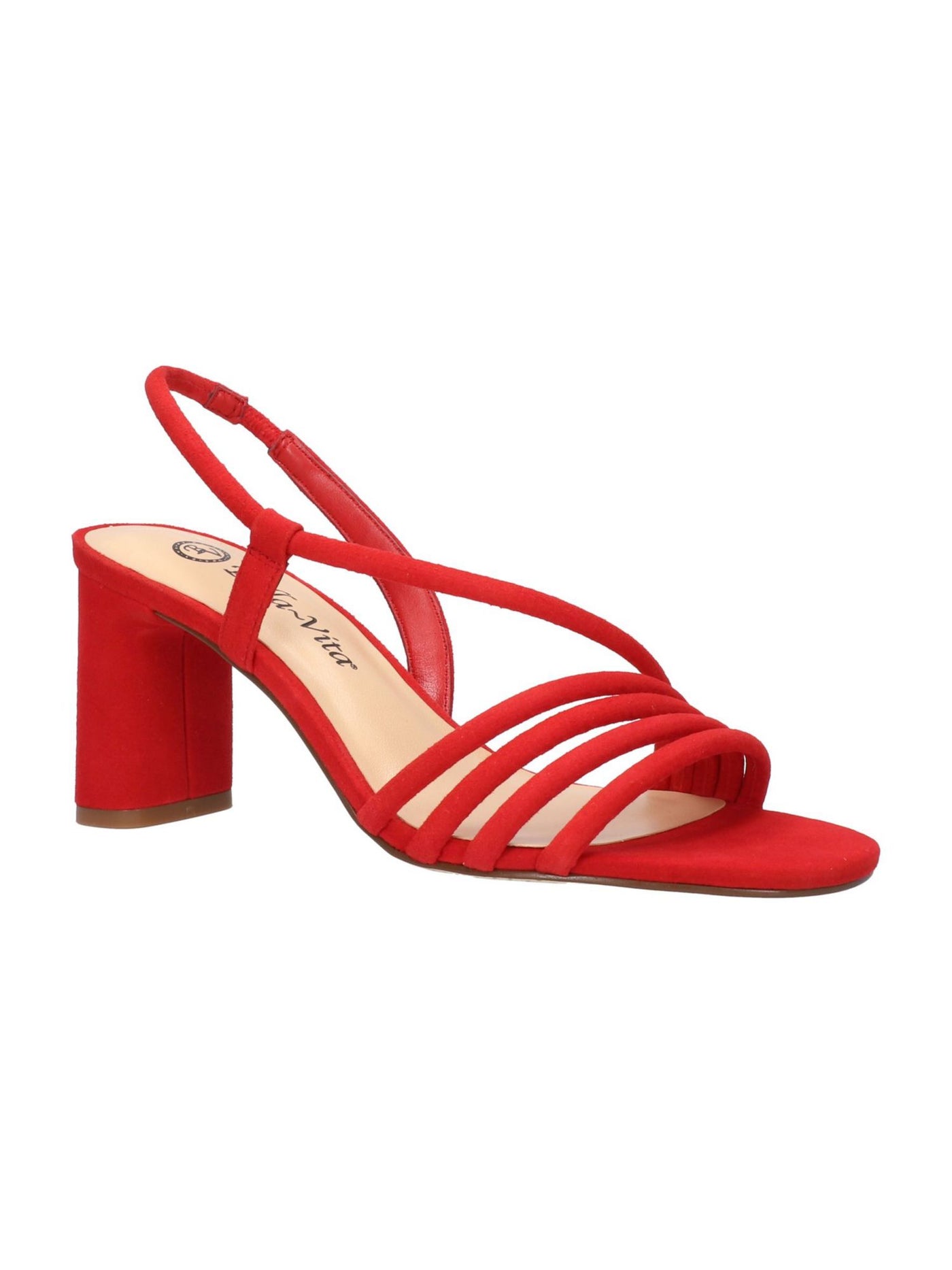 BELLA VITA Womens Red Elastic Goring Asymmetrical Cushioned Strappy Zariah Round Toe Block Heel Slip On Leather Slingback Sandal 6 M