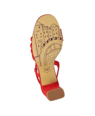 BELLA VITA Womens Red Asymmetrical Goring Padded Strappy Zariah Round Toe Block Heel Slip On Leather Dress Slingback Sandal W