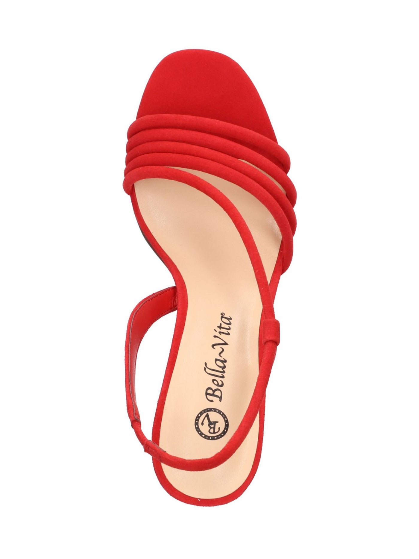 BELLA VITA Womens Red Asymmetrical Goring Padded Strappy Zariah Round Toe Block Heel Slip On Leather Dress Slingback Sandal 6 W