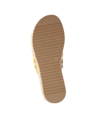 BELLA VITA Womens Yellow Pom Poms Padded Satara Round Toe Platform Slip On Slide Sandals Shoes M