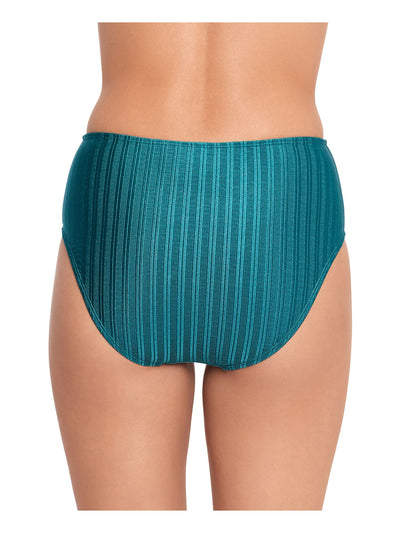 SALT + COVE Women's Green Seersucker Lined Moderate Coverage High Waisted Swimsuit Bottom L